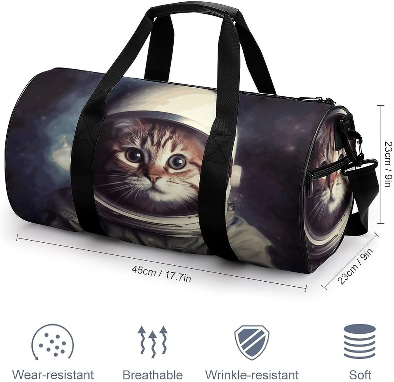 Gym Bags Small Animal Cat Astronaut Duffel Bag Overnight Bag with Shoe Compartment Carryon Bag for Men Women