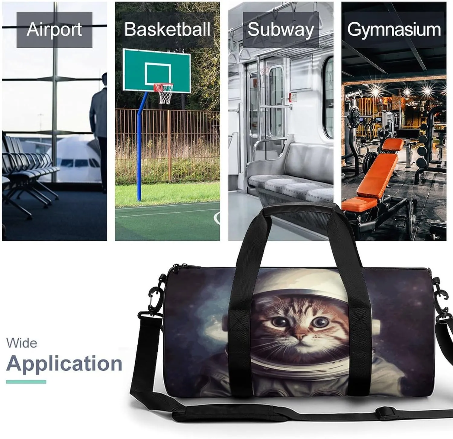 Gym Bags Small Animal Cat Astronaut Duffel Bag Overnight Bag with Shoe Compartment Carryon Bag for Men Women