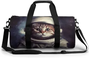 Gym Bags Small Animal Cat Astronaut Duffel Bag Overnight Bag with Shoe Compartment Carryon Bag for Men Women