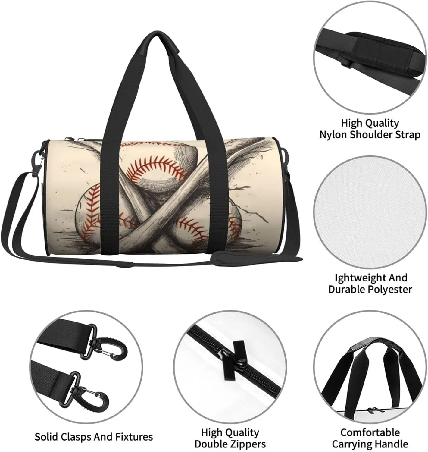Gym Bags Small Baseball Bats and Ball Duffel Bag Overnight Bag with Shoe Compartment Carryon Bag for Men Women