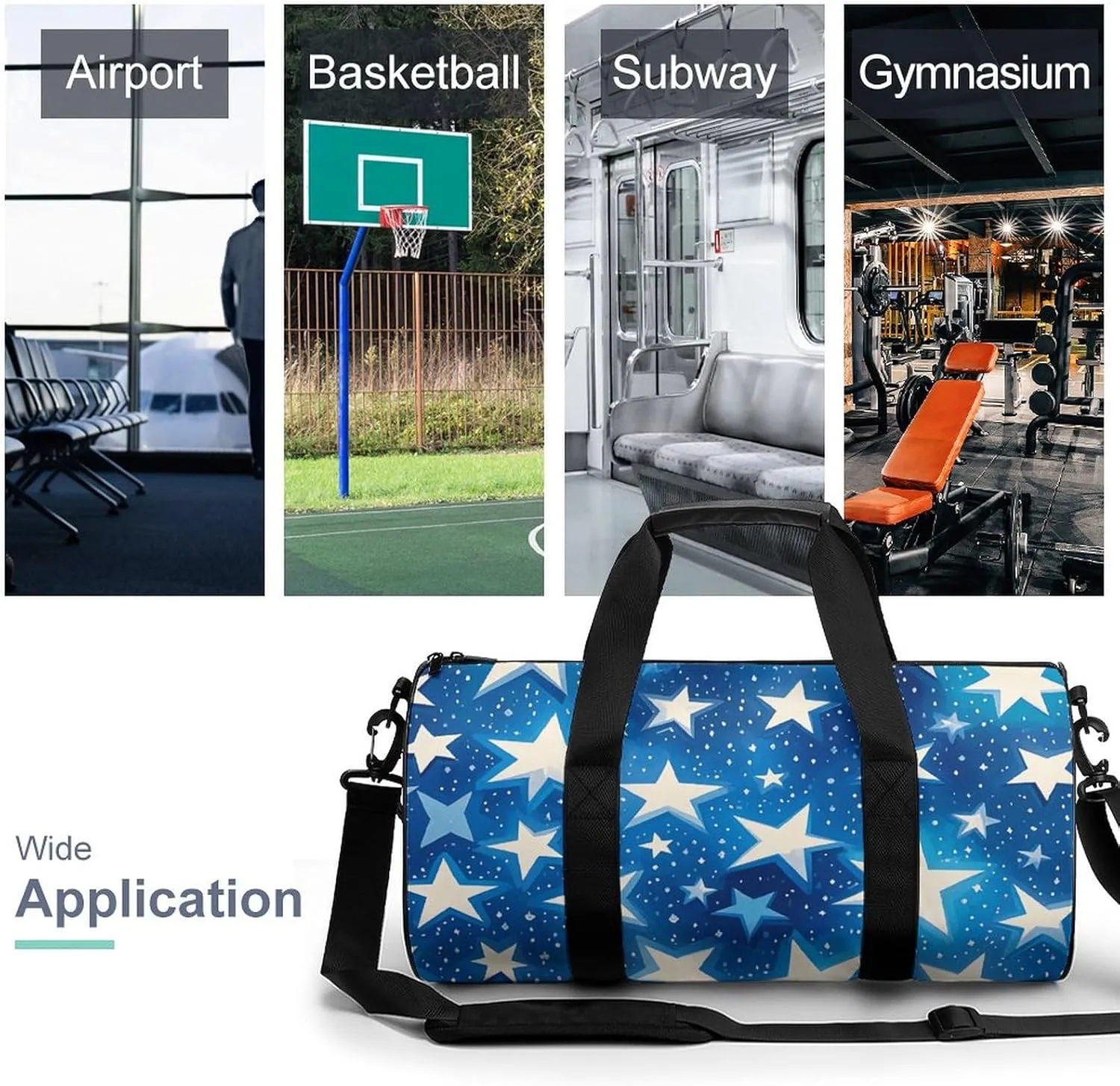 Gym Bags Small Blue Shining Stars Pattern Duffel Bag Overnight Bag with Shoe Compartment Carryon Bag for Men Women
