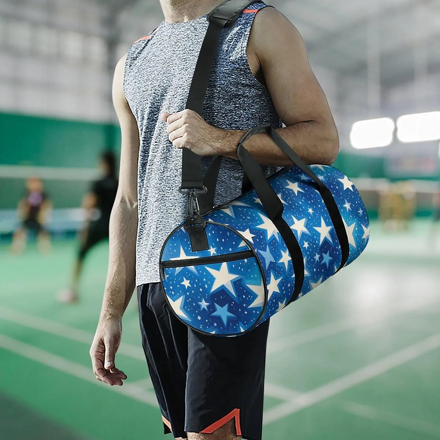Gym Bags Small Blue Shining Stars Pattern Duffel Bag Overnight Bag with Shoe Compartment Carryon Bag for Men Women