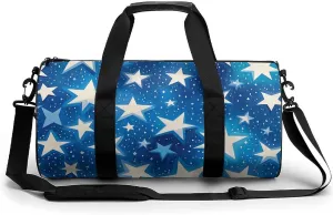 Gym Bags Small Blue Shining Stars Pattern Duffel Bag Overnight Bag with Shoe Compartment Carryon Bag for Men Women