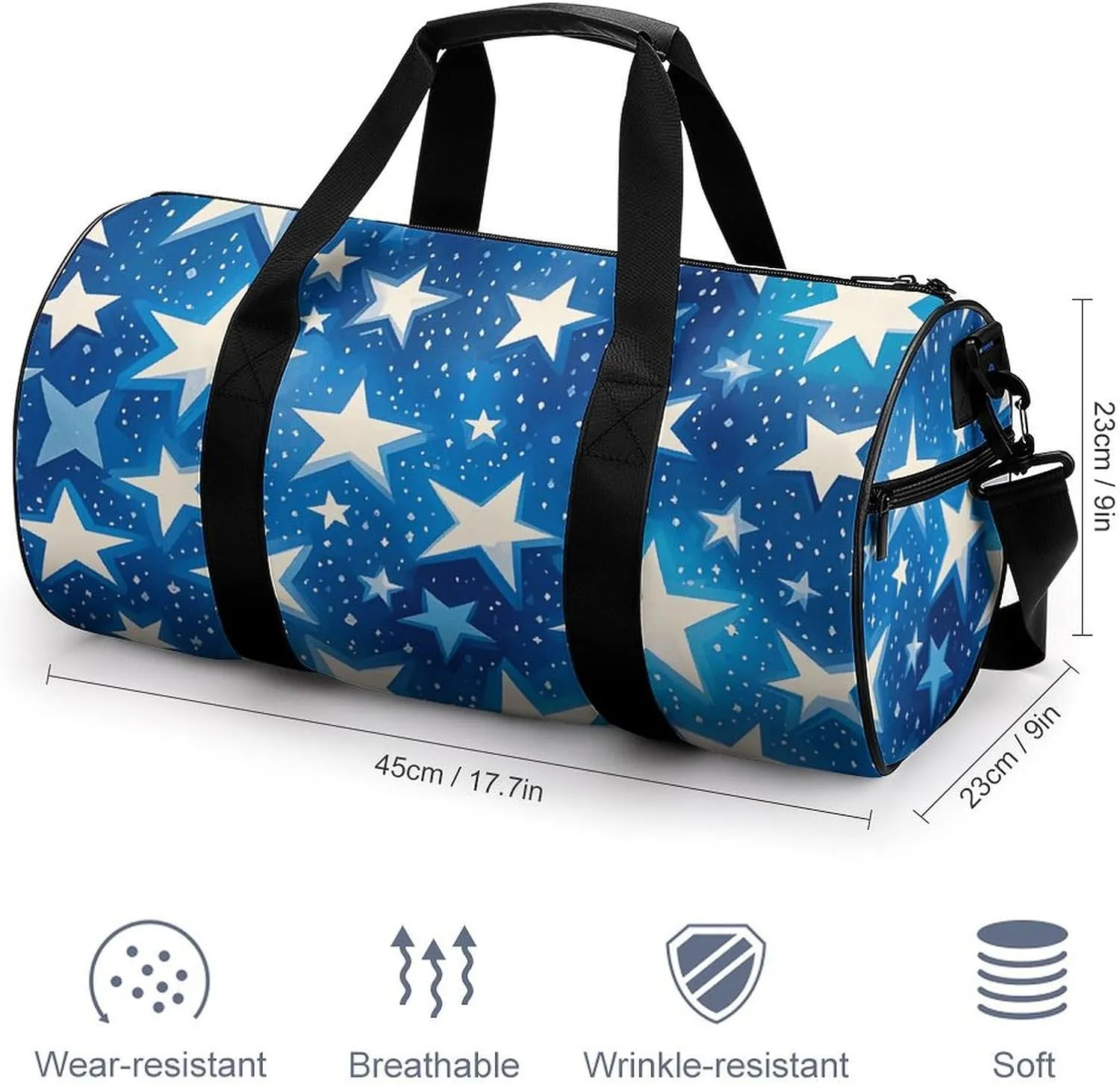Gym Bags Small Blue Shining Stars Pattern Duffel Bag Overnight Bag with Shoe Compartment Carryon Bag for Men Women