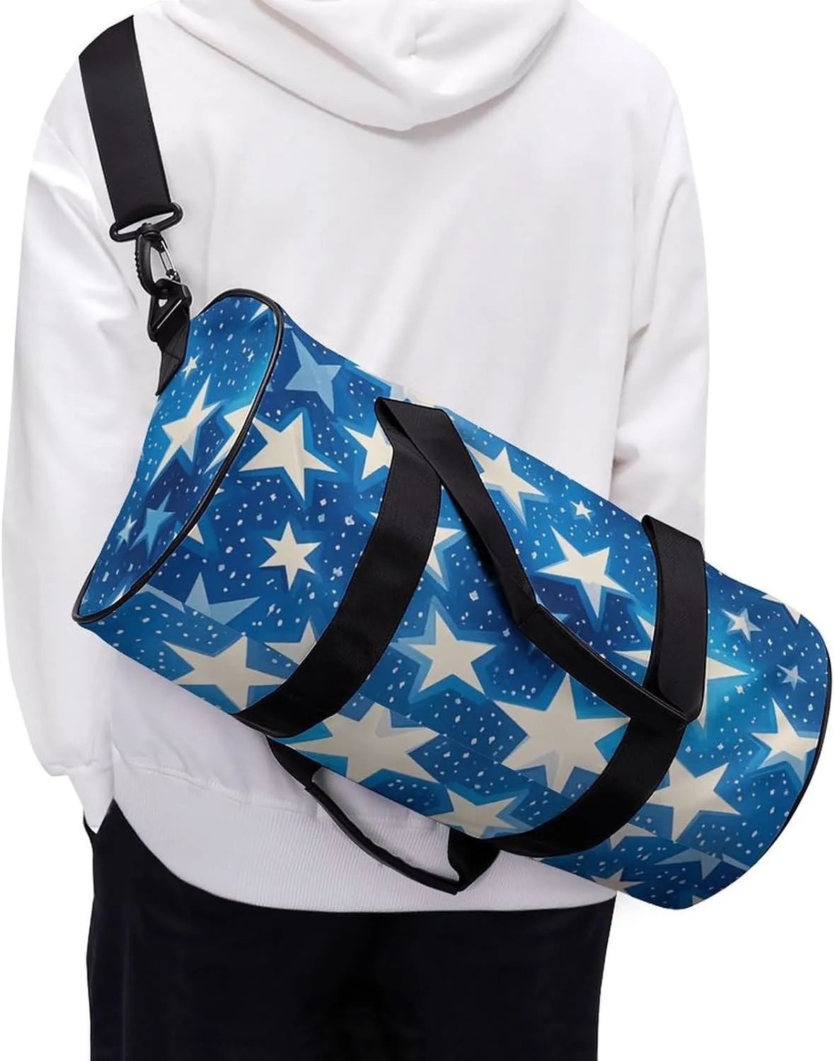 Gym Bags Small Blue Shining Stars Pattern Duffel Bag Overnight Bag with Shoe Compartment Carryon Bag for Men Women