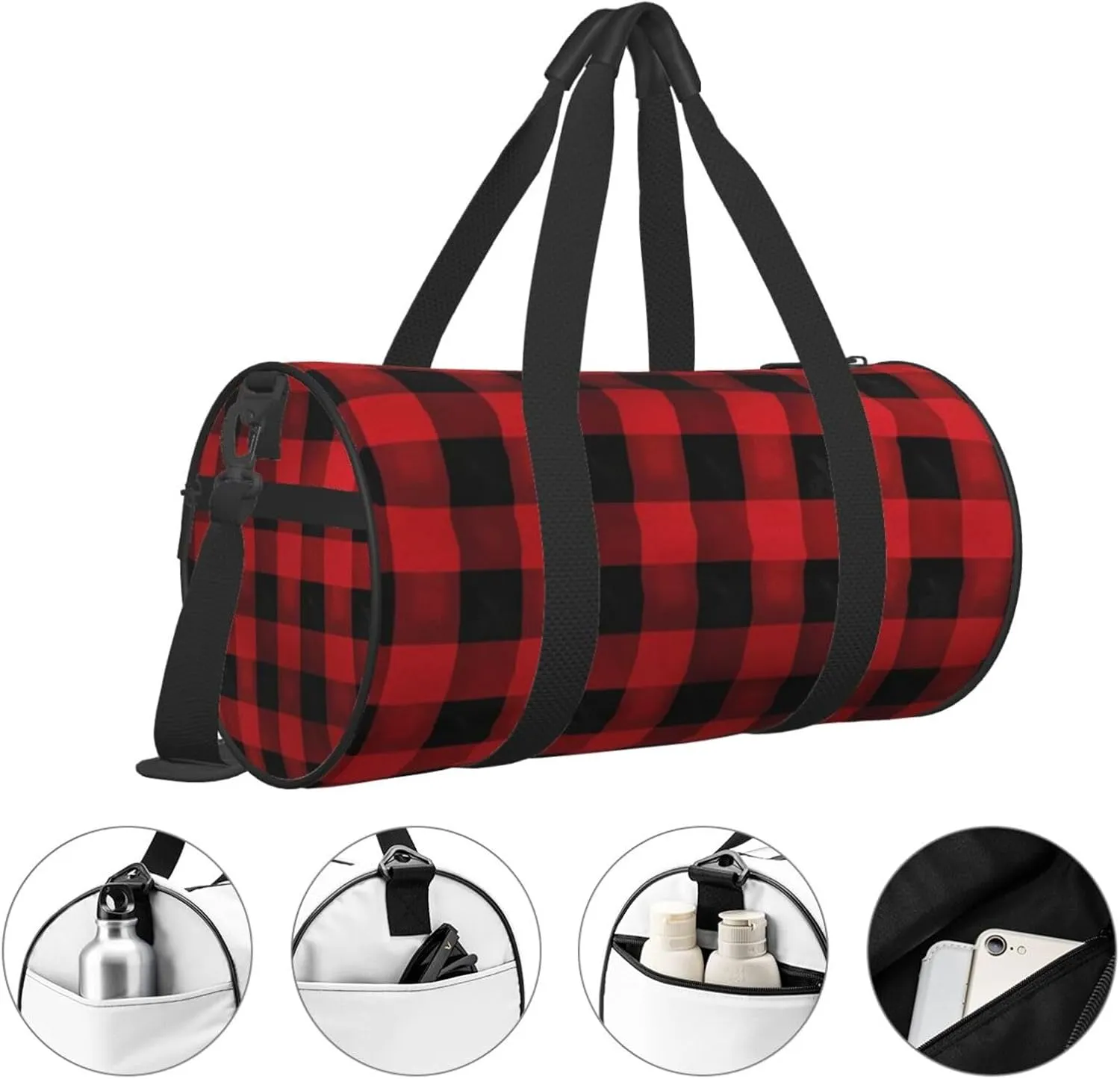 Gym Bags Small Buffalo Check Plaid Pattern Duffel Bag Overnight Bag with Shoe Compartment Carryon Bag for Men Women
