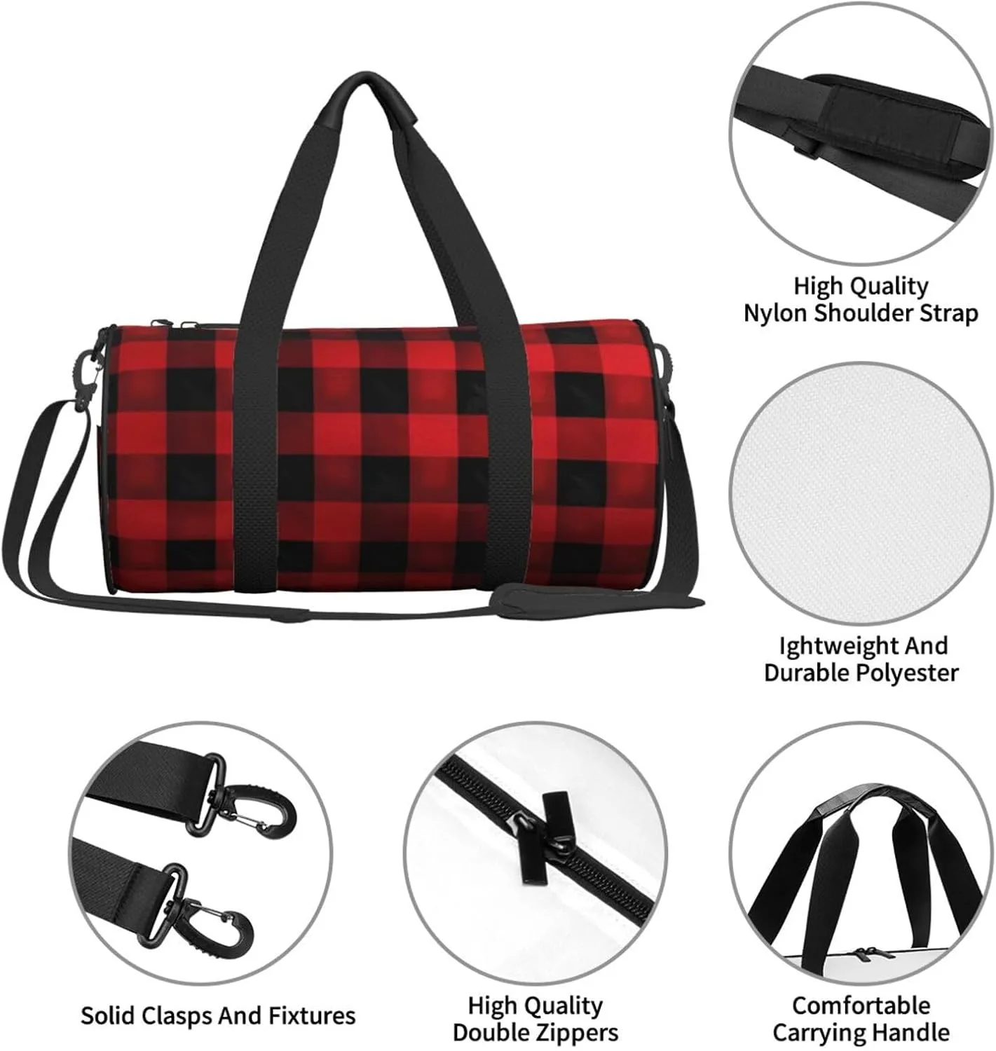 Gym Bags Small Buffalo Check Plaid Pattern Duffel Bag Overnight Bag with Shoe Compartment Carryon Bag for Men Women