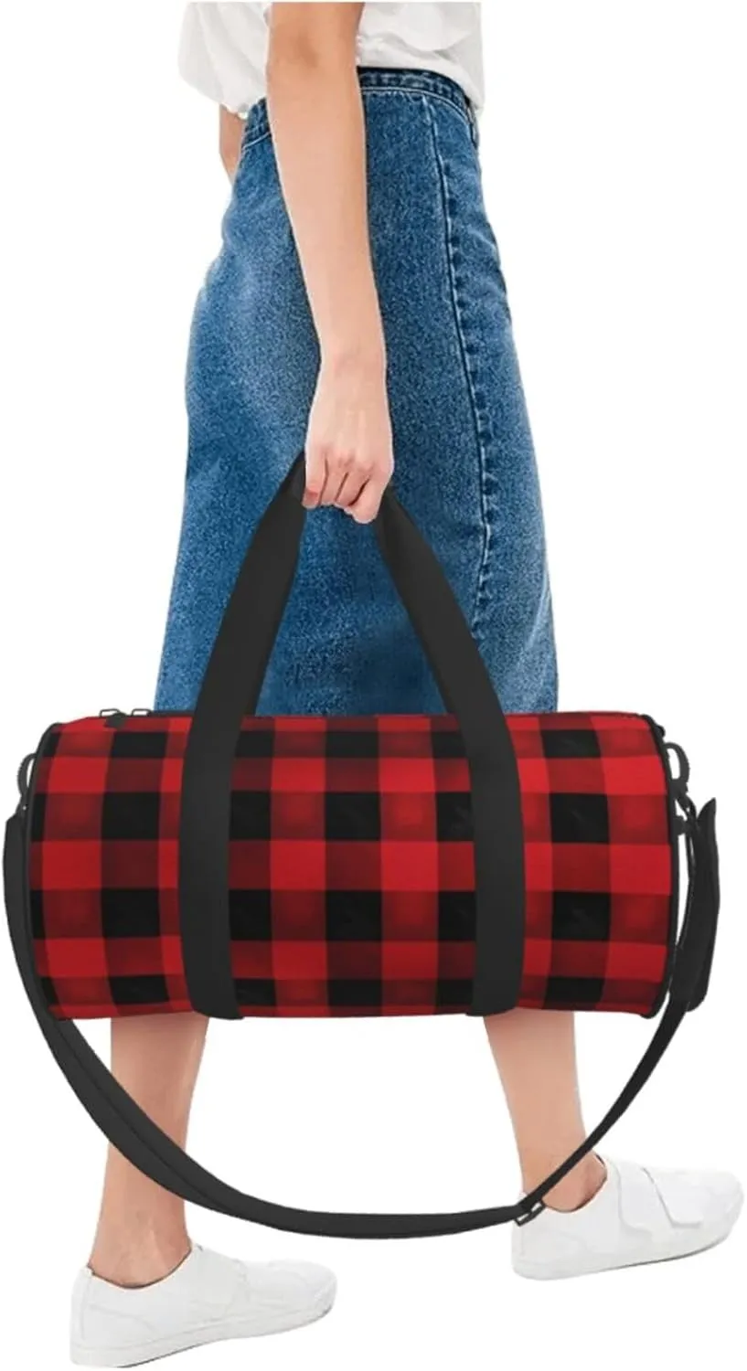 Gym Bags Small Buffalo Check Plaid Pattern Duffel Bag Overnight Bag with Shoe Compartment Carryon Bag for Men Women