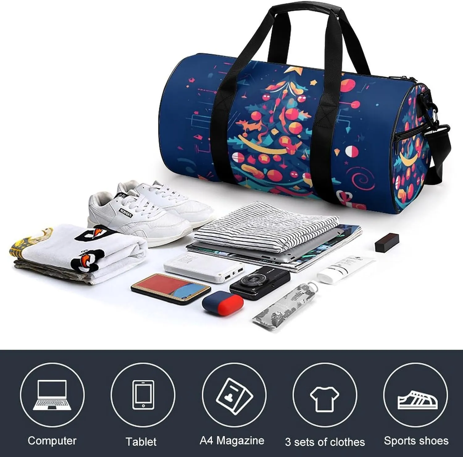 Gym Bags Small Cartoon Christmas Tree Duffel Bag Overnight Bag with Shoe Compartment Carryon Bag for Men Women