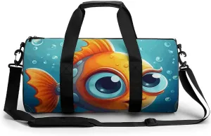 Gym Bags Small Cartoon Little Fish Duffel Bag Overnight Bag with Shoe Compartment Carryon Bag for Men Women