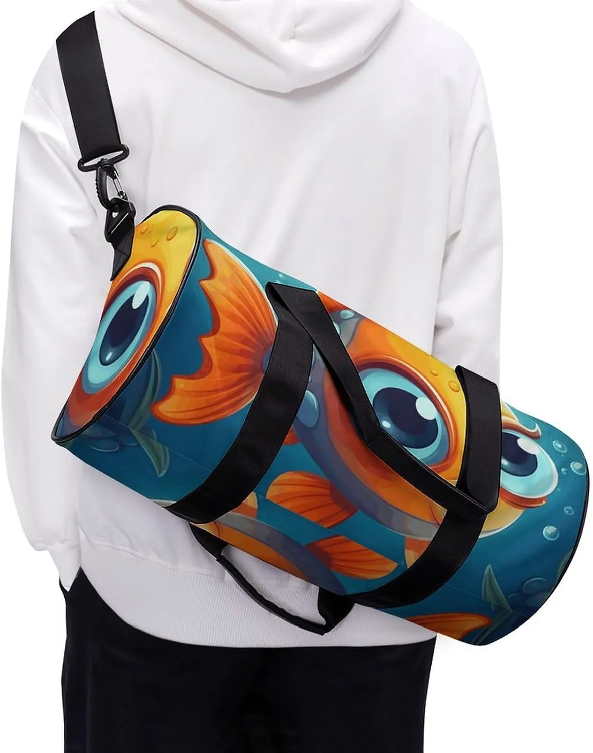 Gym Bags Small Cartoon Little Fish Duffel Bag Overnight Bag with Shoe Compartment Carryon Bag for Men Women