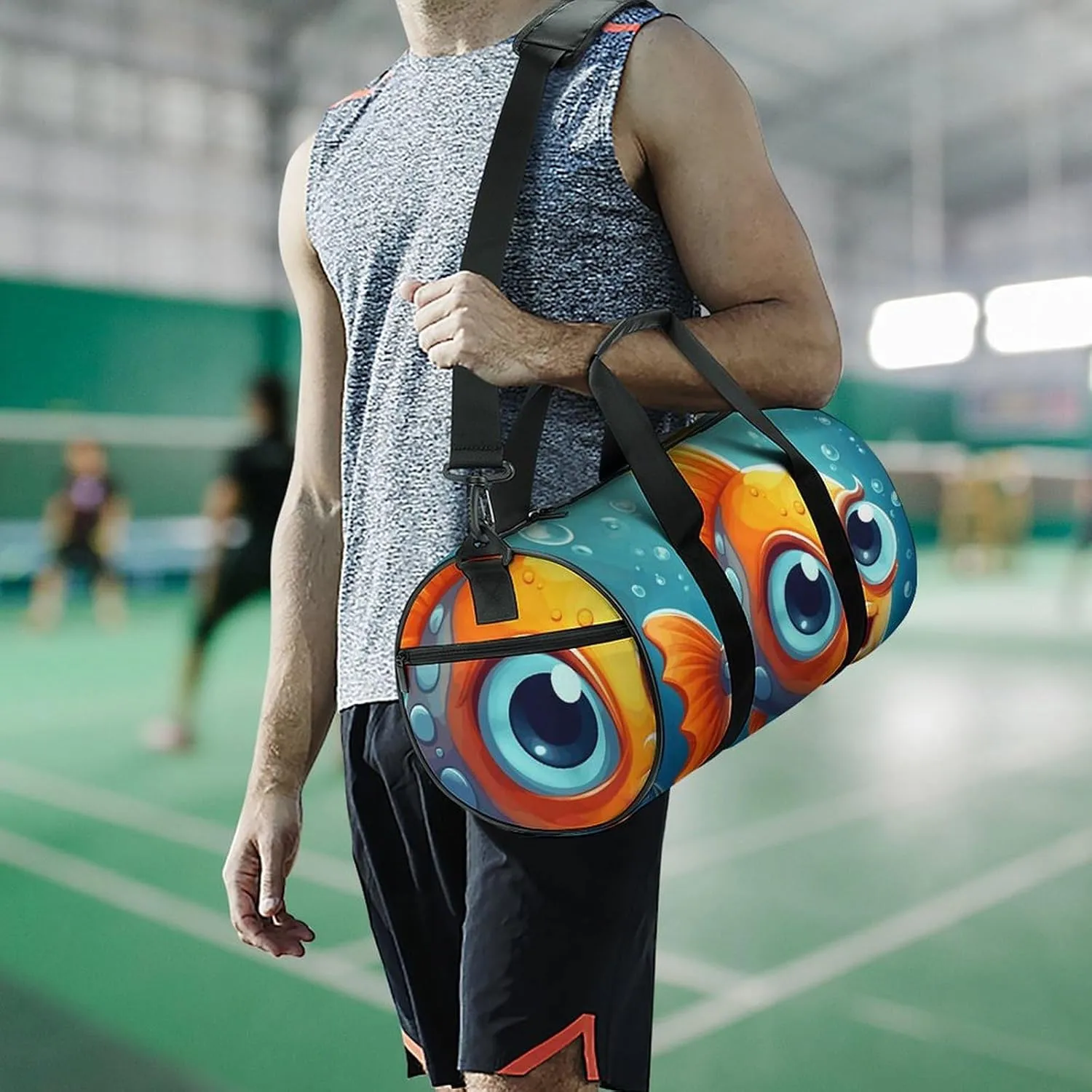 Gym Bags Small Cartoon Little Fish Duffel Bag Overnight Bag with Shoe Compartment Carryon Bag for Men Women