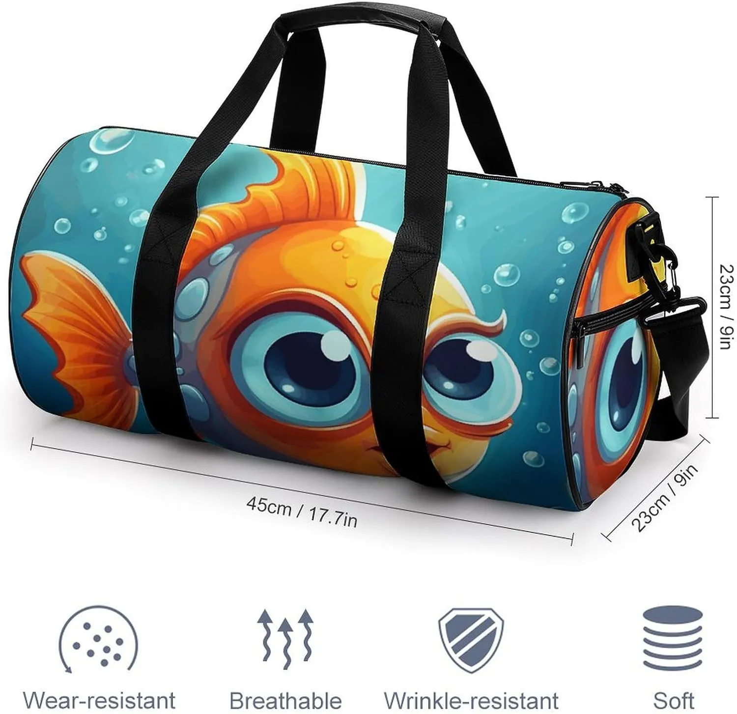 Gym Bags Small Cartoon Little Fish Duffel Bag Overnight Bag with Shoe Compartment Carryon Bag for Men Women