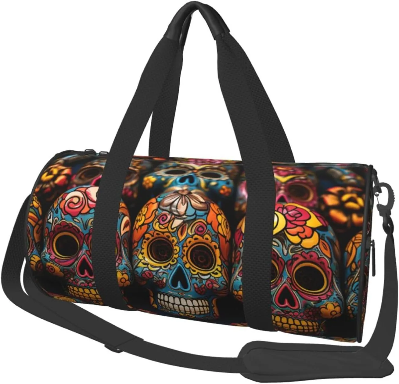 Gym Bags Small Colorful Sugar Skulls Duffel Bag Overnight Bag with Shoe Compartment Carryon Bag for Men Women