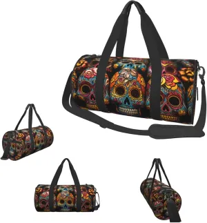 Gym Bags Small Colorful Sugar Skulls Duffel Bag Overnight Bag with Shoe Compartment Carryon Bag for Men Women