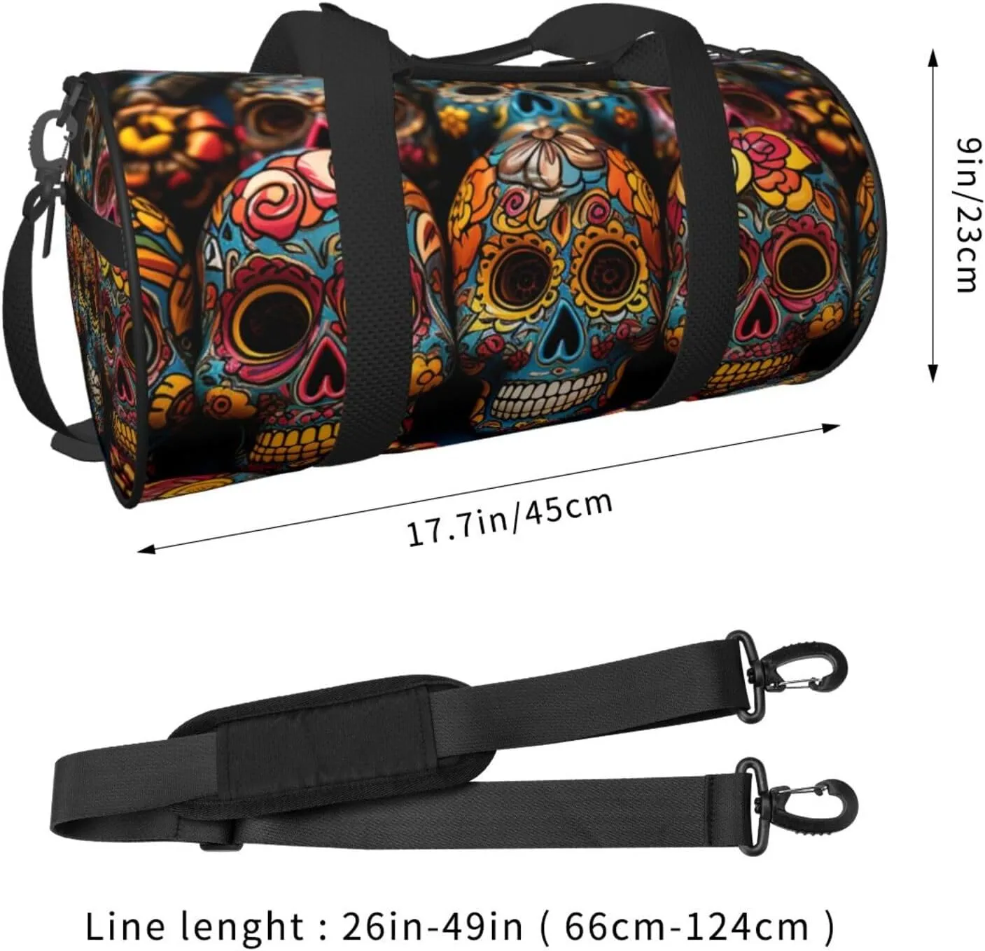 Gym Bags Small Colorful Sugar Skulls Duffel Bag Overnight Bag with Shoe Compartment Carryon Bag for Men Women