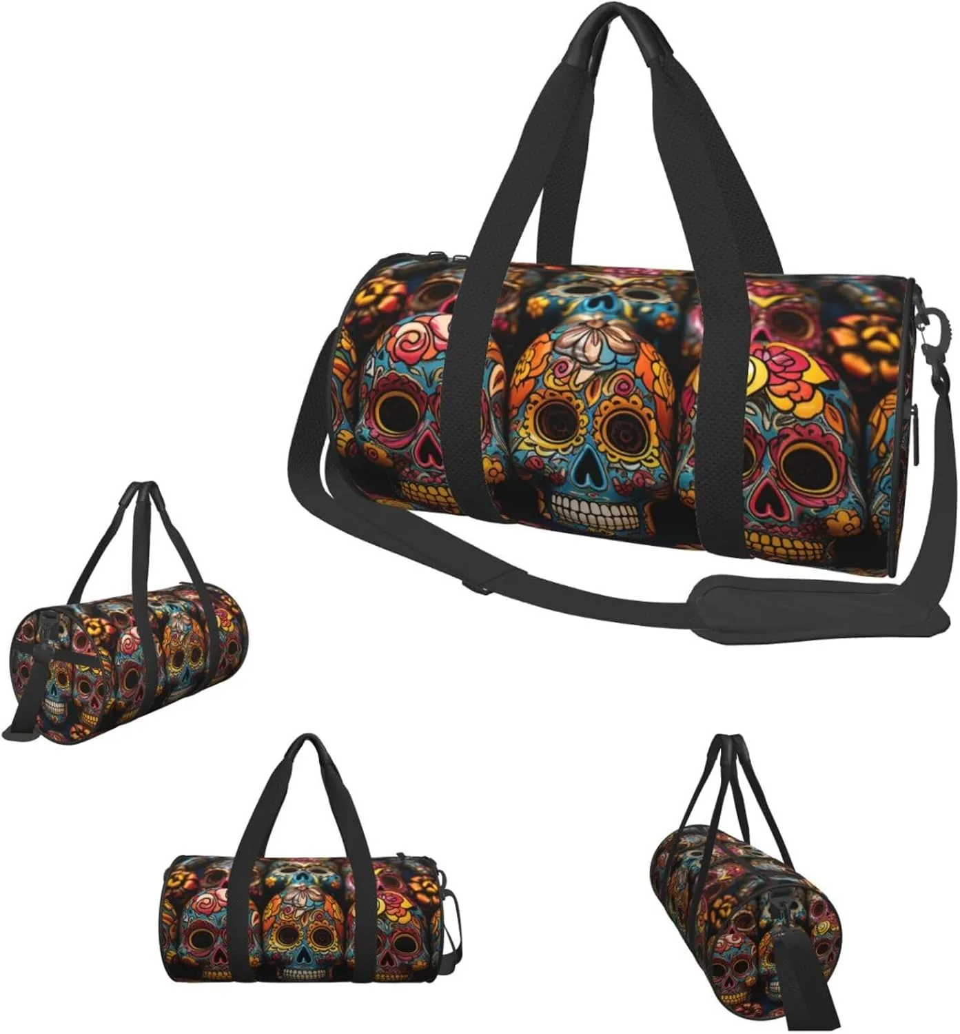 Gym Bags Small Colorful Sugar Skulls Duffel Bag Overnight Bag with Shoe Compartment Carryon Bag for Men Women