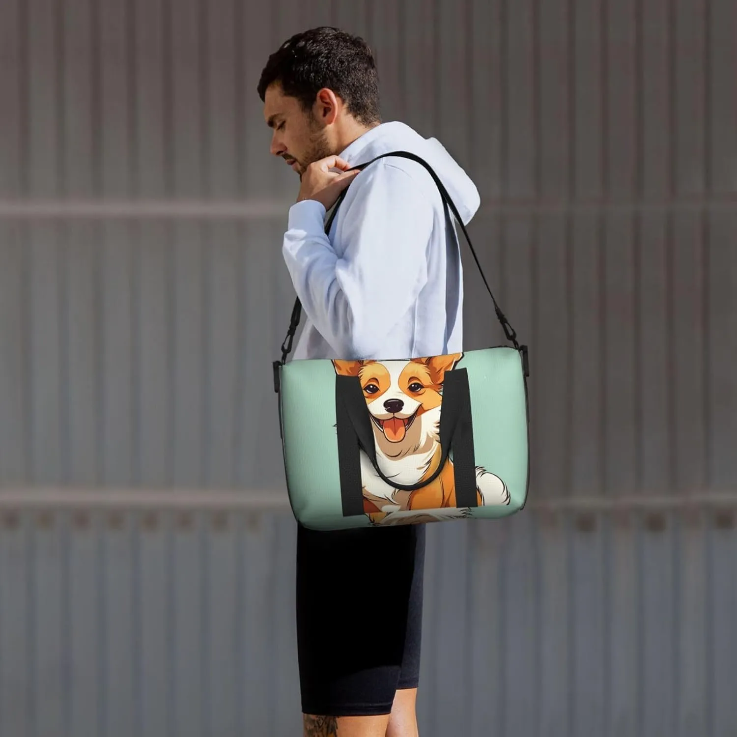 Gym Bags Small Corgi Cute Dog Duffel Bag Overnight Bag with Shoe Compartment Carryon Bag for Men Women