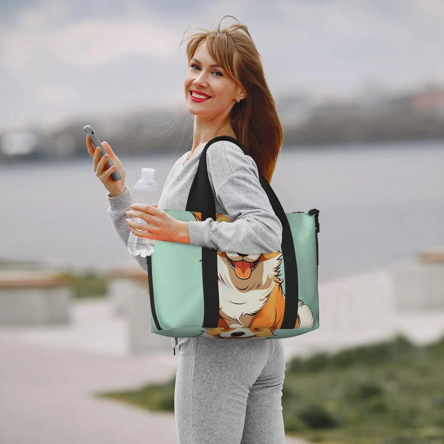 Gym Bags Small Corgi Cute Dog Duffel Bag Overnight Bag with Shoe Compartment Carryon Bag for Men Women