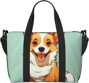 Gym Bags Small Corgi Cute Dog Duffel Bag Overnight Bag with Shoe Compartment Carryon Bag for Men Women