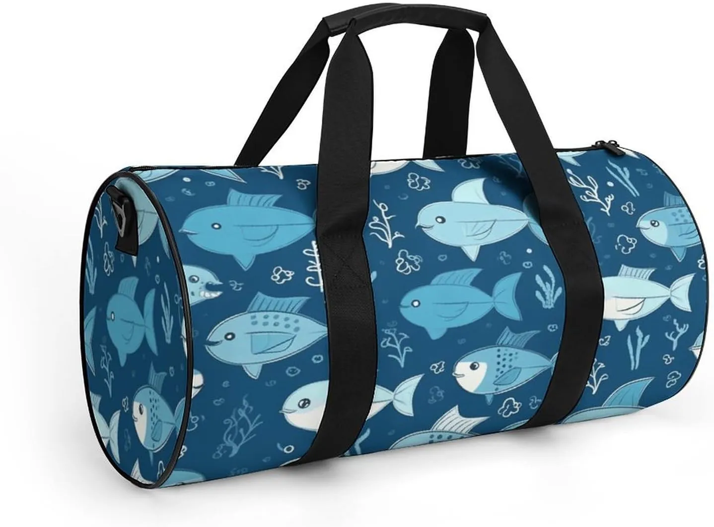 Gym Bags Small Cute Blue Fish Duffel Bag Overnight Bag with Shoe Compartment Carryon Bag for Men Women