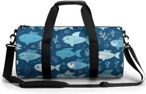 Gym Bags Small Cute Blue Fish Duffel Bag Overnight Bag with Shoe Compartment Carryon Bag for Men Women