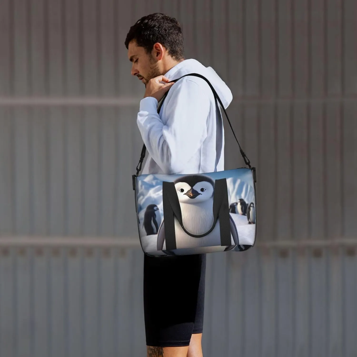Gym Bags Small Cute Penguin Duffel Bag Overnight Bag with Shoe Compartment Carryon Bag for Men Women