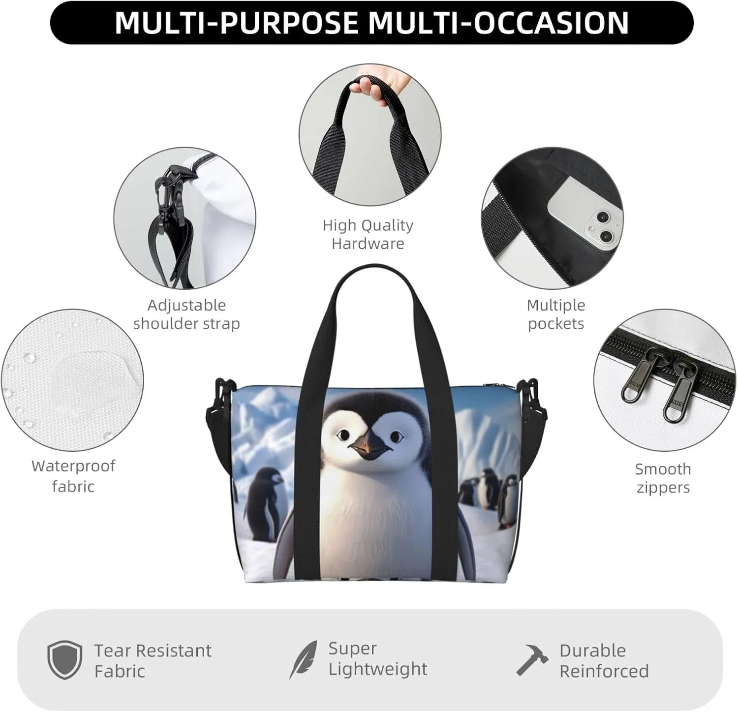 Gym Bags Small Cute Penguin Duffel Bag Overnight Bag with Shoe Compartment Carryon Bag for Men Women