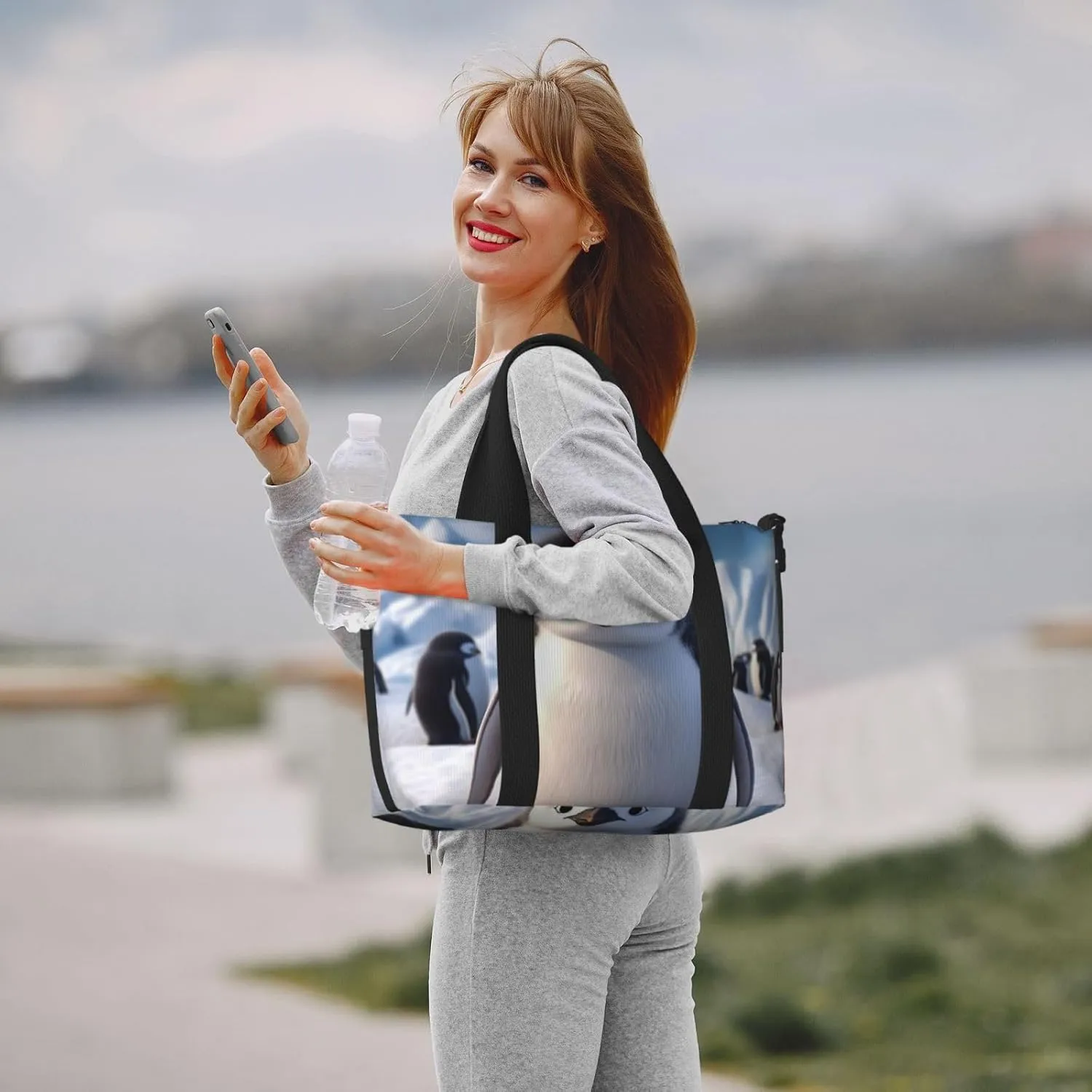 Gym Bags Small Cute Penguin Duffel Bag Overnight Bag with Shoe Compartment Carryon Bag for Men Women