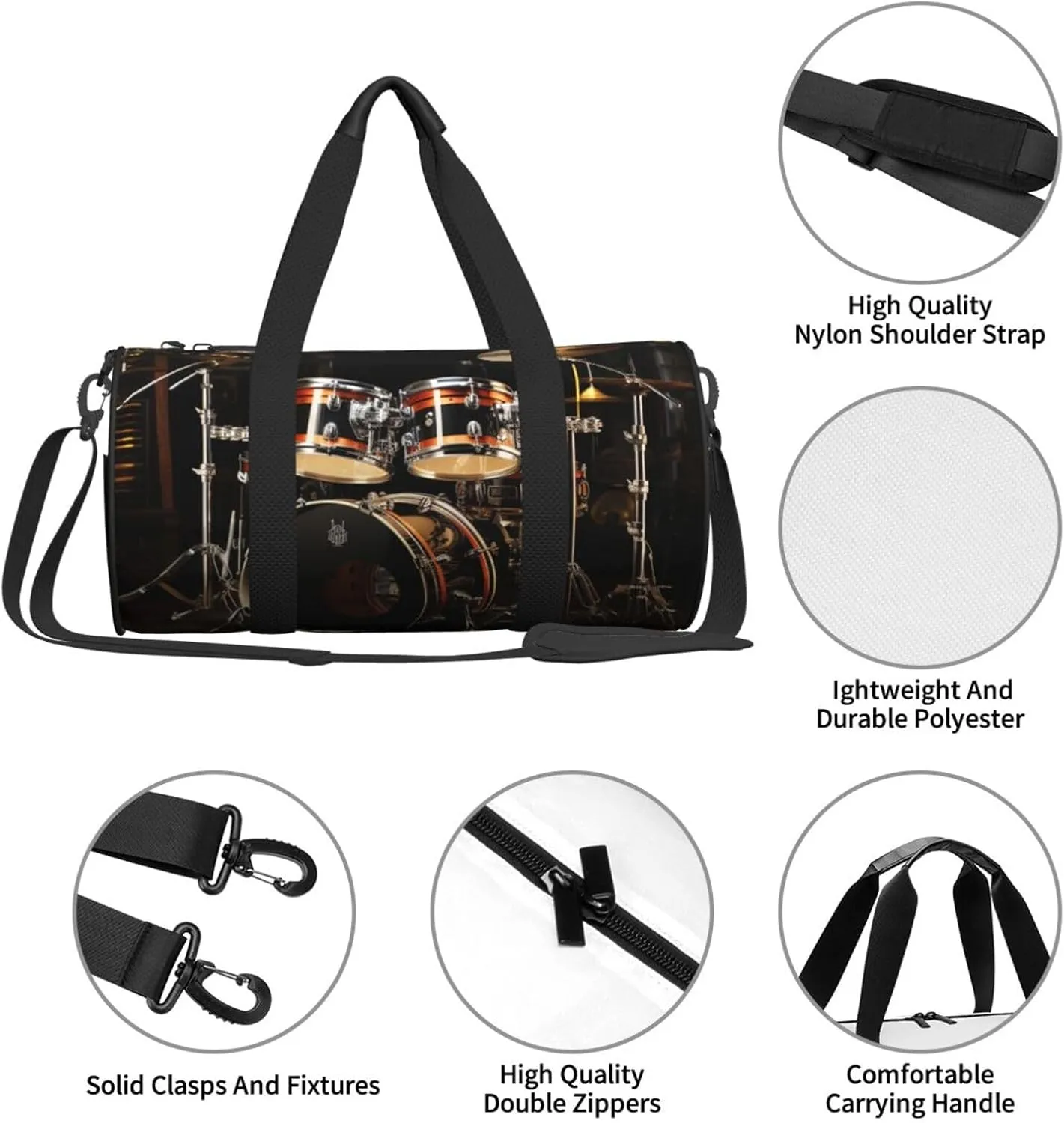 Gym Bags Small Drum Set Duffel Bag Overnight Bag with Shoe Compartment Carryon Bag for Men Women