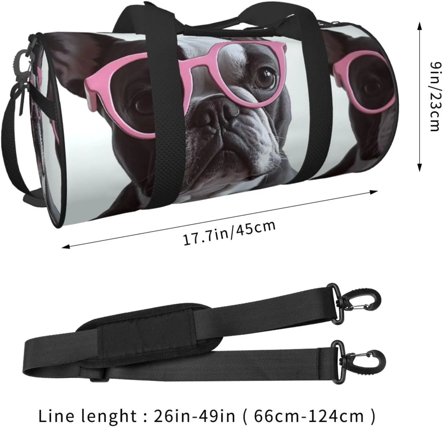 Gym Bags Small French Bulldog Glasses Duffel Bag Overnight Bag with Shoe Compartment Carryon Bag for Men Women