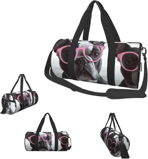 Gym Bags Small French Bulldog Glasses Duffel Bag Overnight Bag with Shoe Compartment Carryon Bag for Men Women