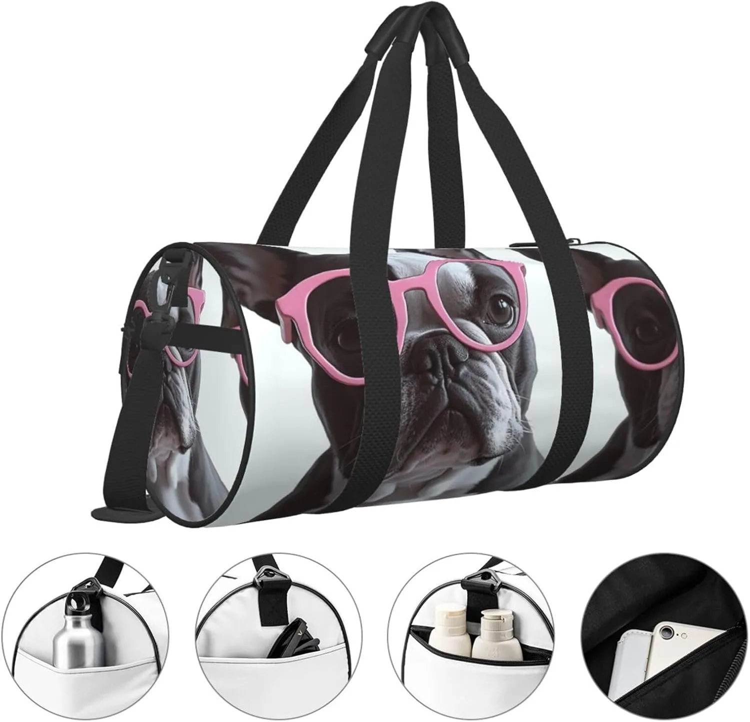 Gym Bags Small French Bulldog Glasses Duffel Bag Overnight Bag with Shoe Compartment Carryon Bag for Men Women