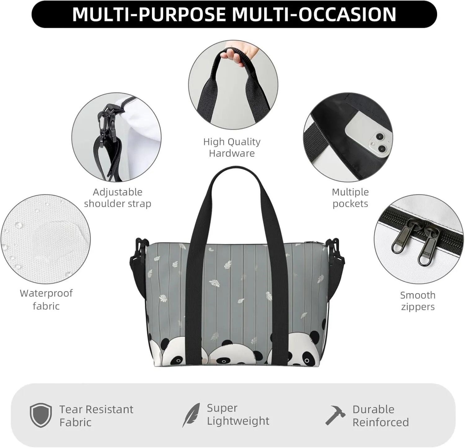 Gym Bags Small Funny Baby Panda Duffel Bag Overnight Bag with Shoe Compartment Carryon Bag for Men Women