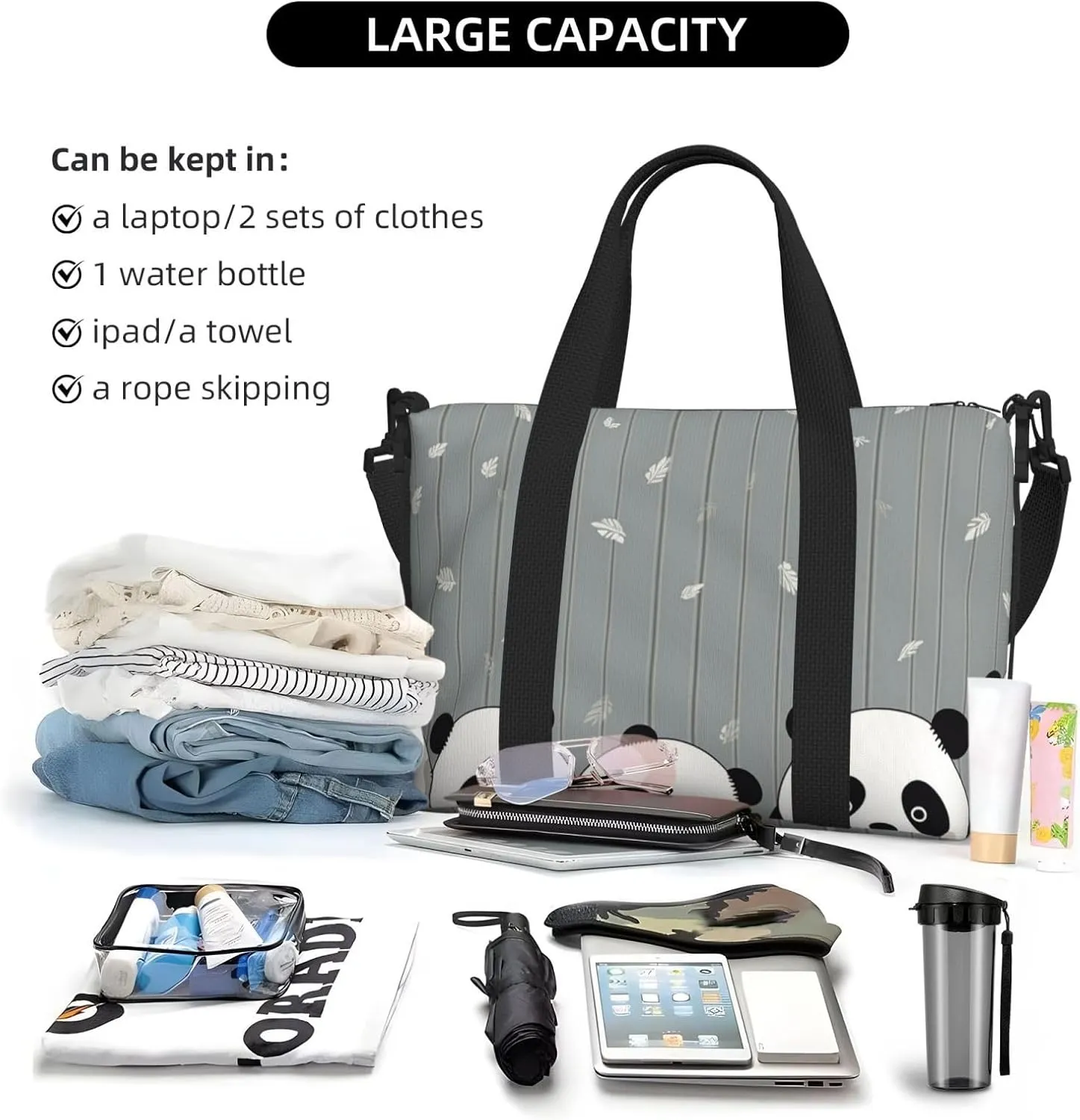 Gym Bags Small Funny Baby Panda Duffel Bag Overnight Bag with Shoe Compartment Carryon Bag for Men Women
