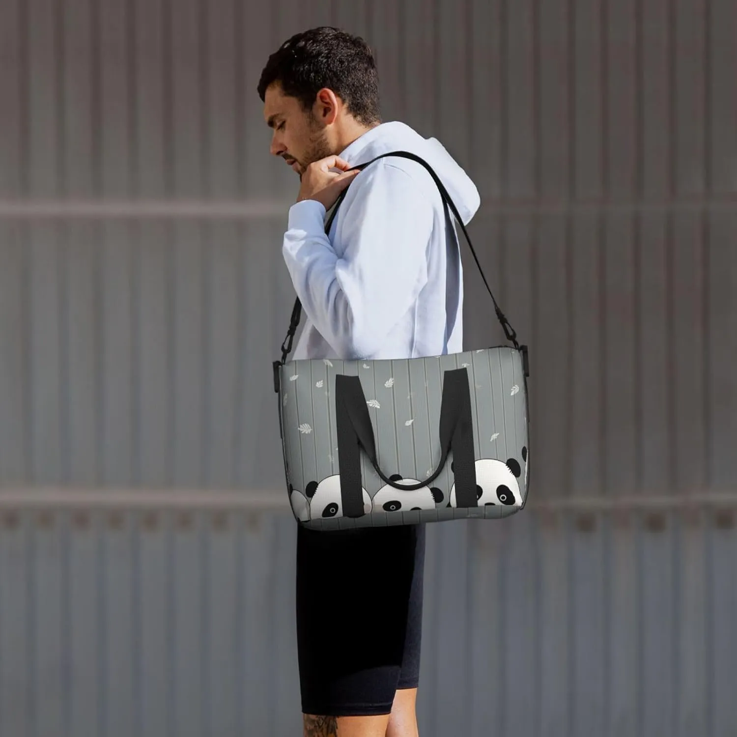 Gym Bags Small Funny Baby Panda Duffel Bag Overnight Bag with Shoe Compartment Carryon Bag for Men Women