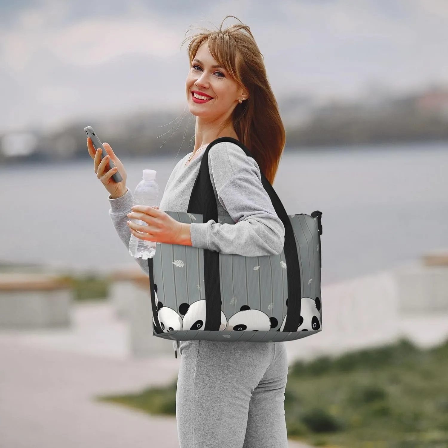 Gym Bags Small Funny Baby Panda Duffel Bag Overnight Bag with Shoe Compartment Carryon Bag for Men Women