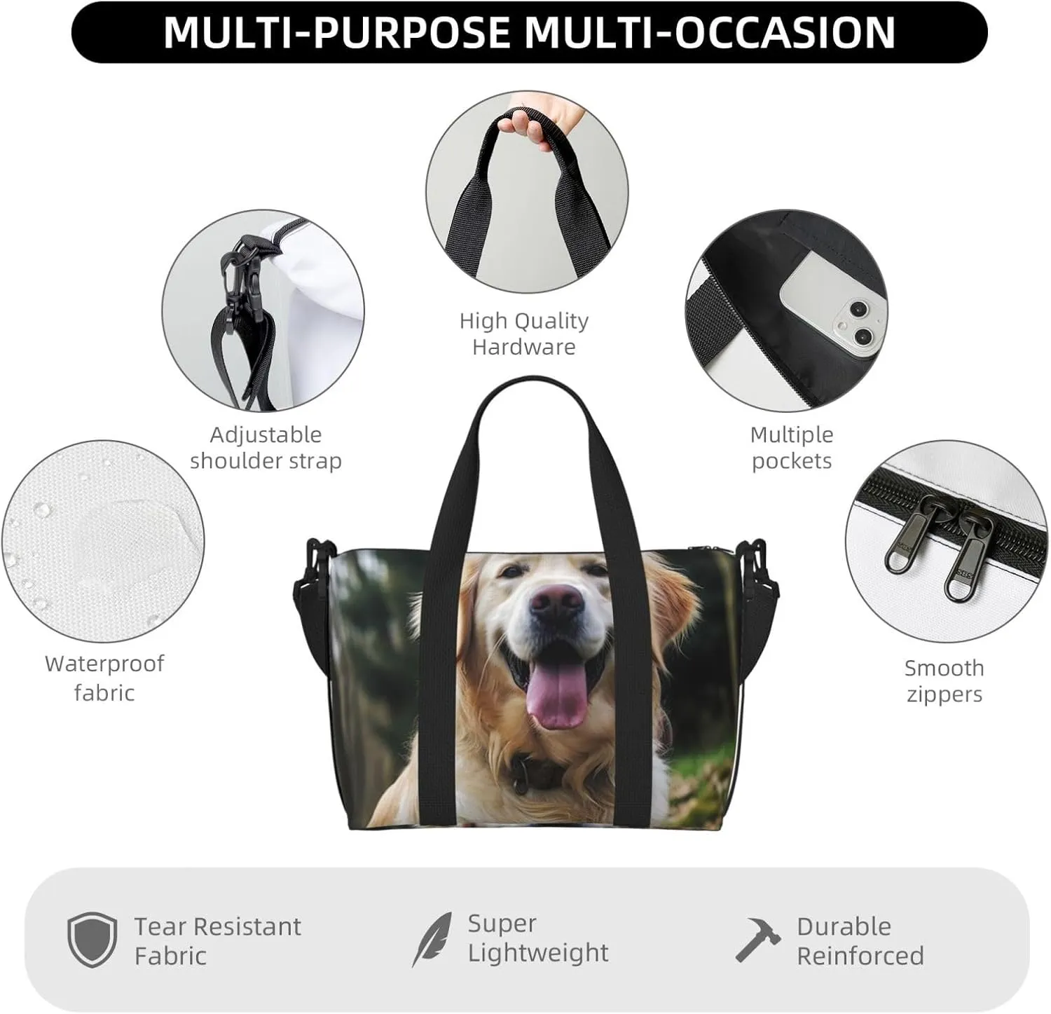 Gym Bags Small Funny Golden Retriever Duffel Bag Overnight Bag with Shoe Compartment Carryon Bag for Men Women