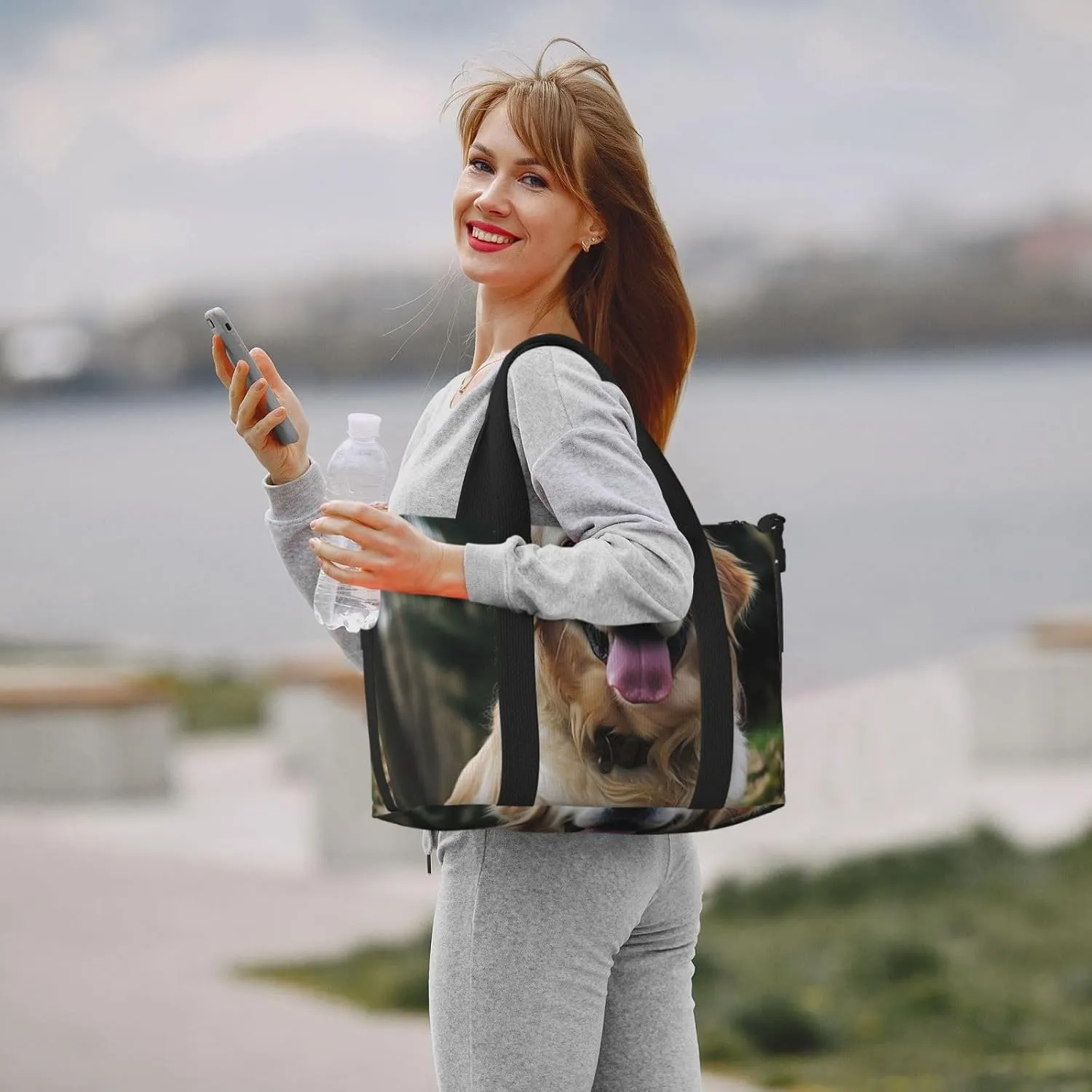 Gym Bags Small Funny Golden Retriever Duffel Bag Overnight Bag with Shoe Compartment Carryon Bag for Men Women