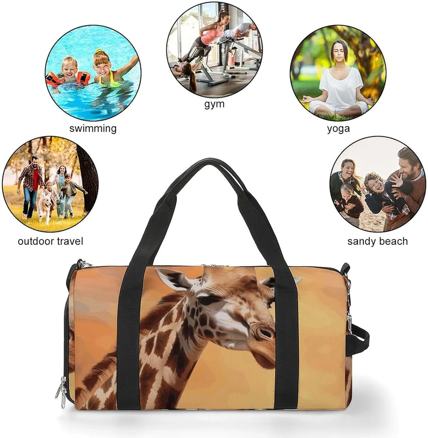 Gym Bags Small Giraffe Duffel Bag Overnight Bag with Shoe Compartment Carryon Bag for Men Women