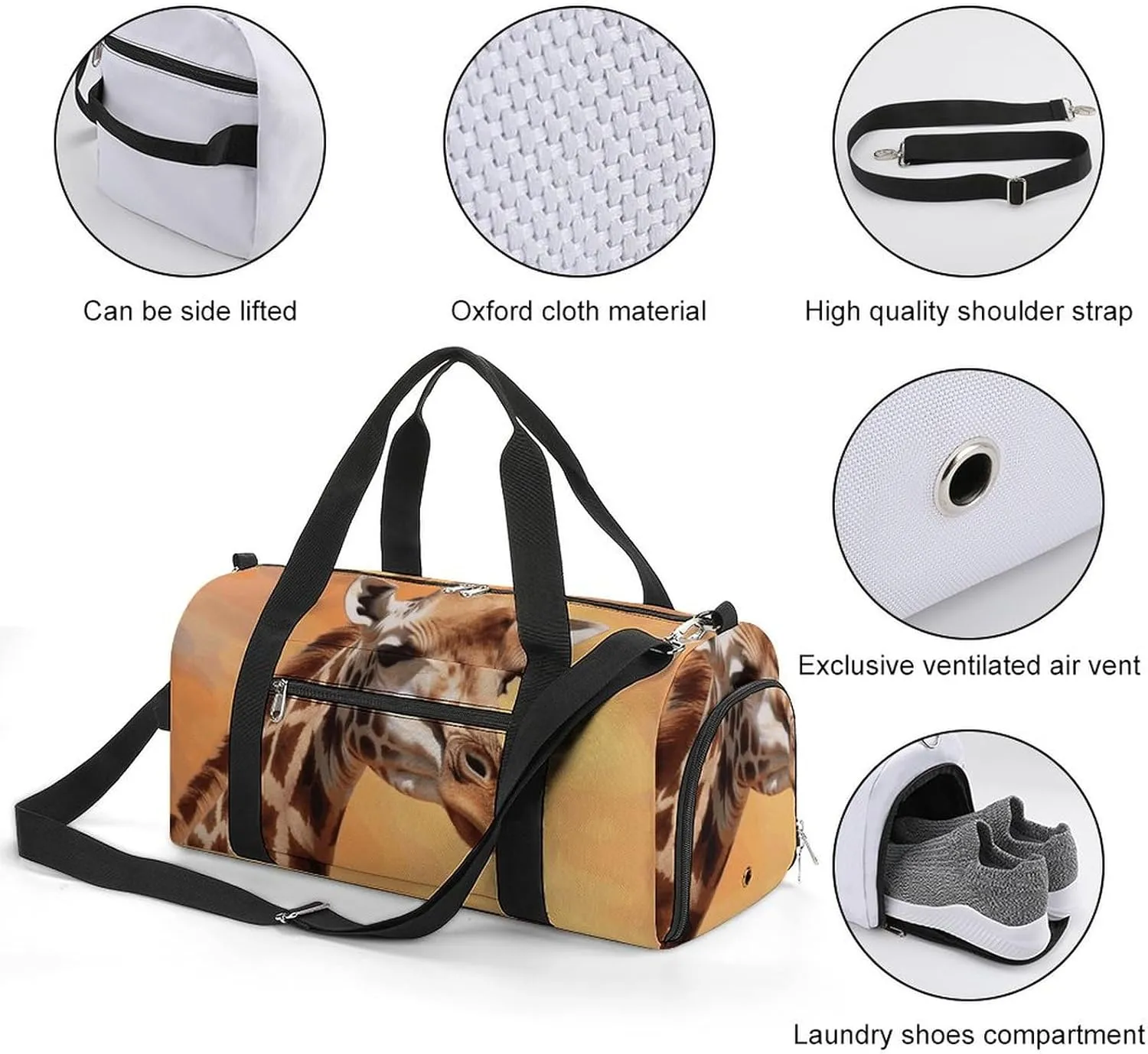 Gym Bags Small Giraffe Duffel Bag Overnight Bag with Shoe Compartment Carryon Bag for Men Women