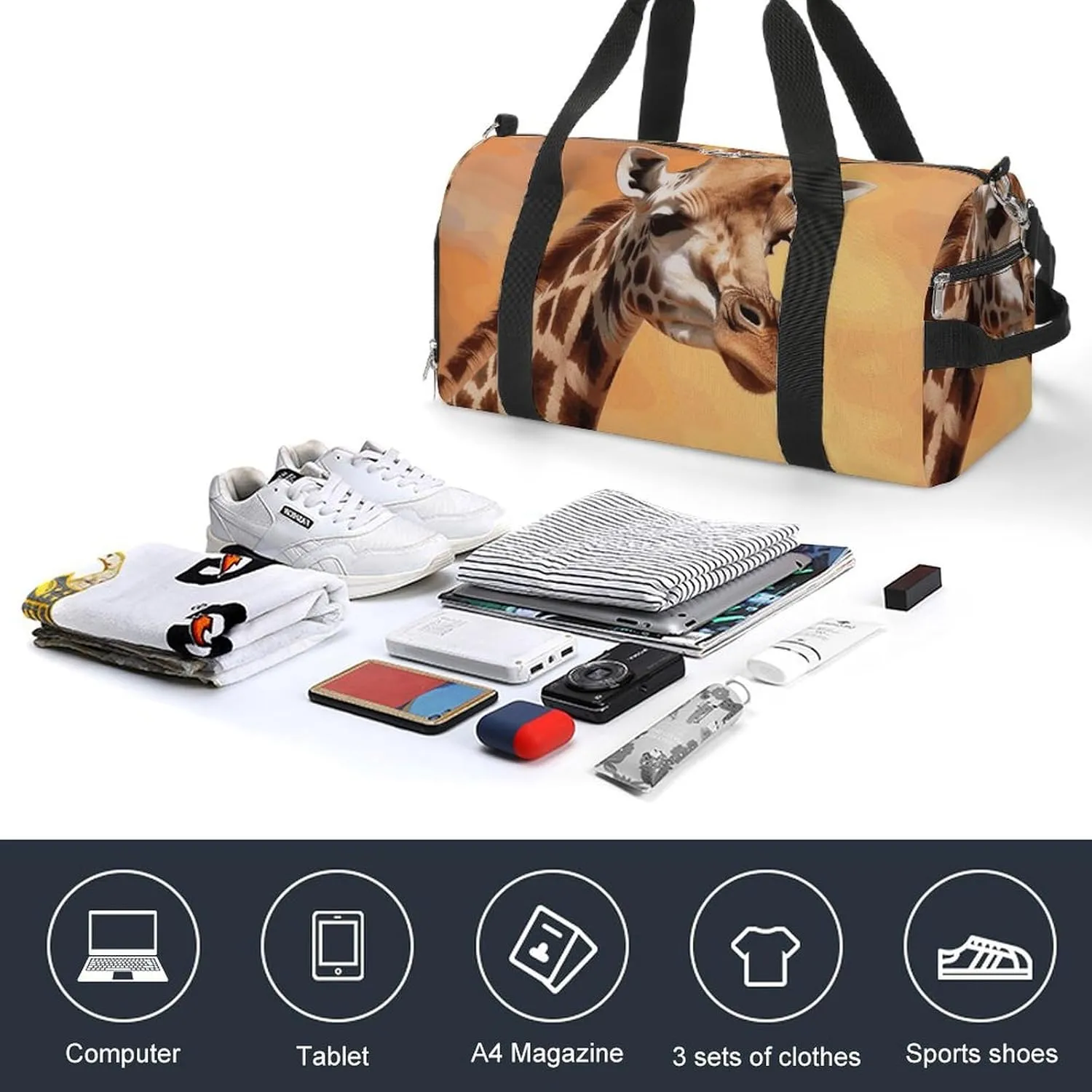 Gym Bags Small Giraffe Duffel Bag Overnight Bag with Shoe Compartment Carryon Bag for Men Women