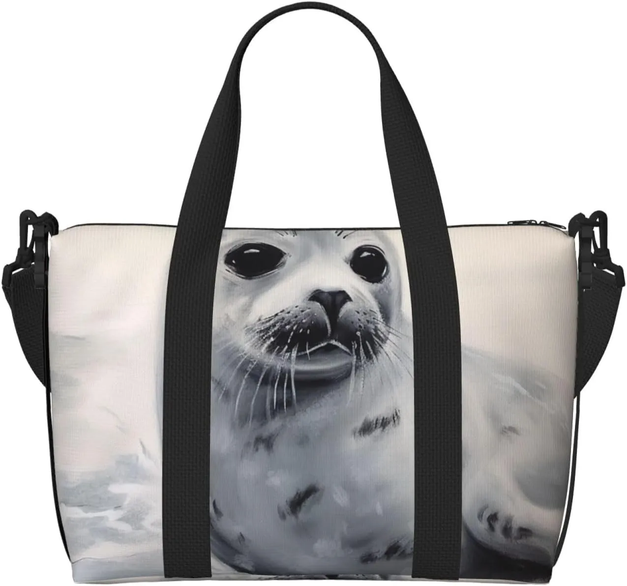 Gym Bags Small Harp Seal Painting Duffel Bag Overnight Bag with Shoe Compartment Carryon Bag for Men Women
