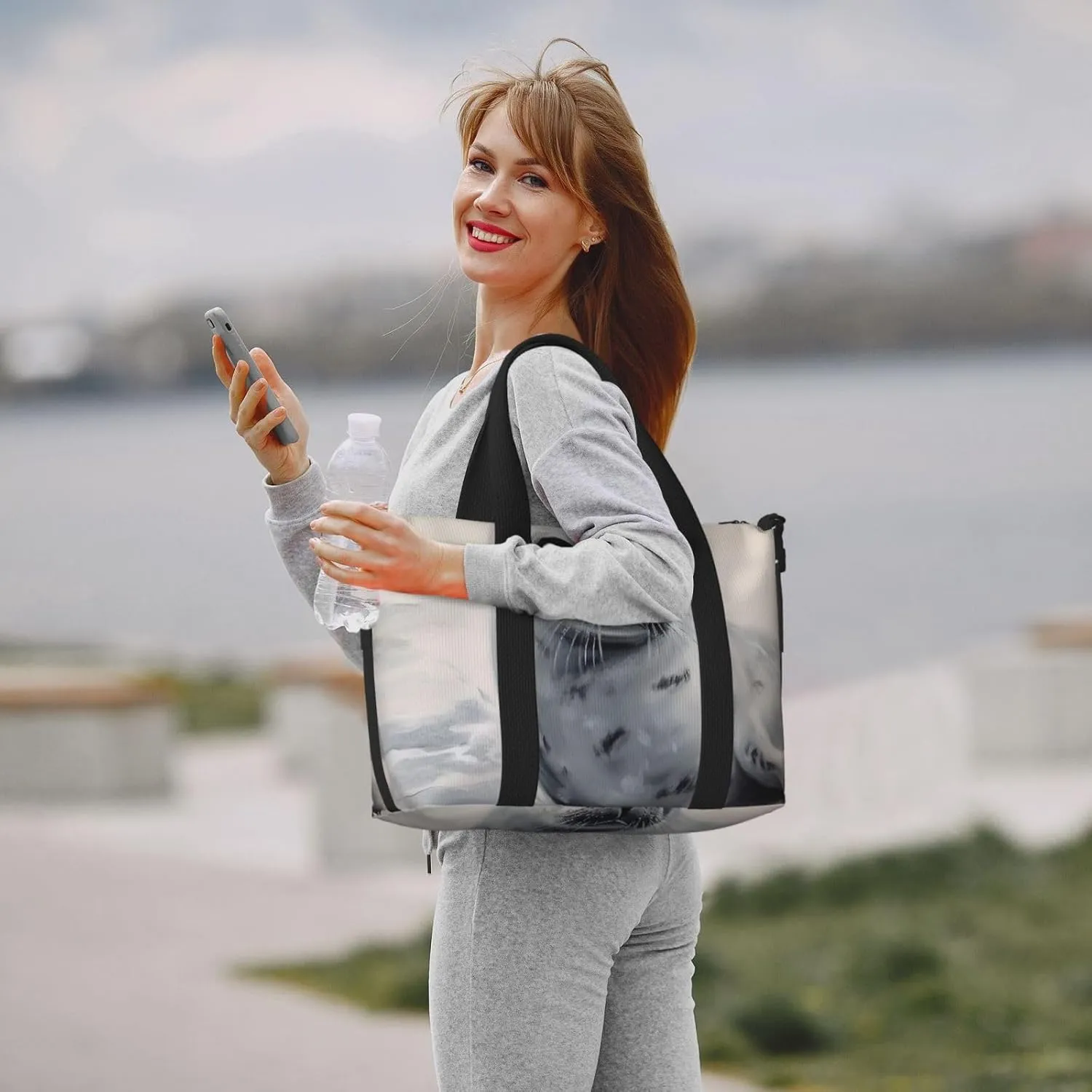 Gym Bags Small Harp Seal Painting Duffel Bag Overnight Bag with Shoe Compartment Carryon Bag for Men Women