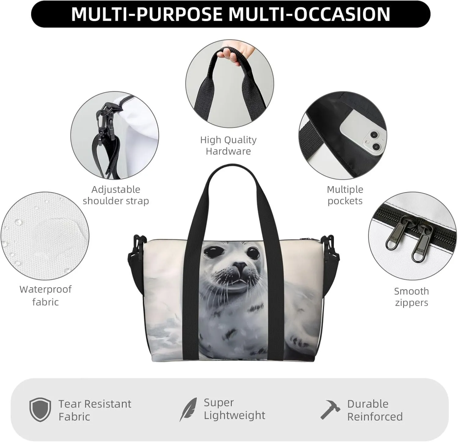 Gym Bags Small Harp Seal Painting Duffel Bag Overnight Bag with Shoe Compartment Carryon Bag for Men Women