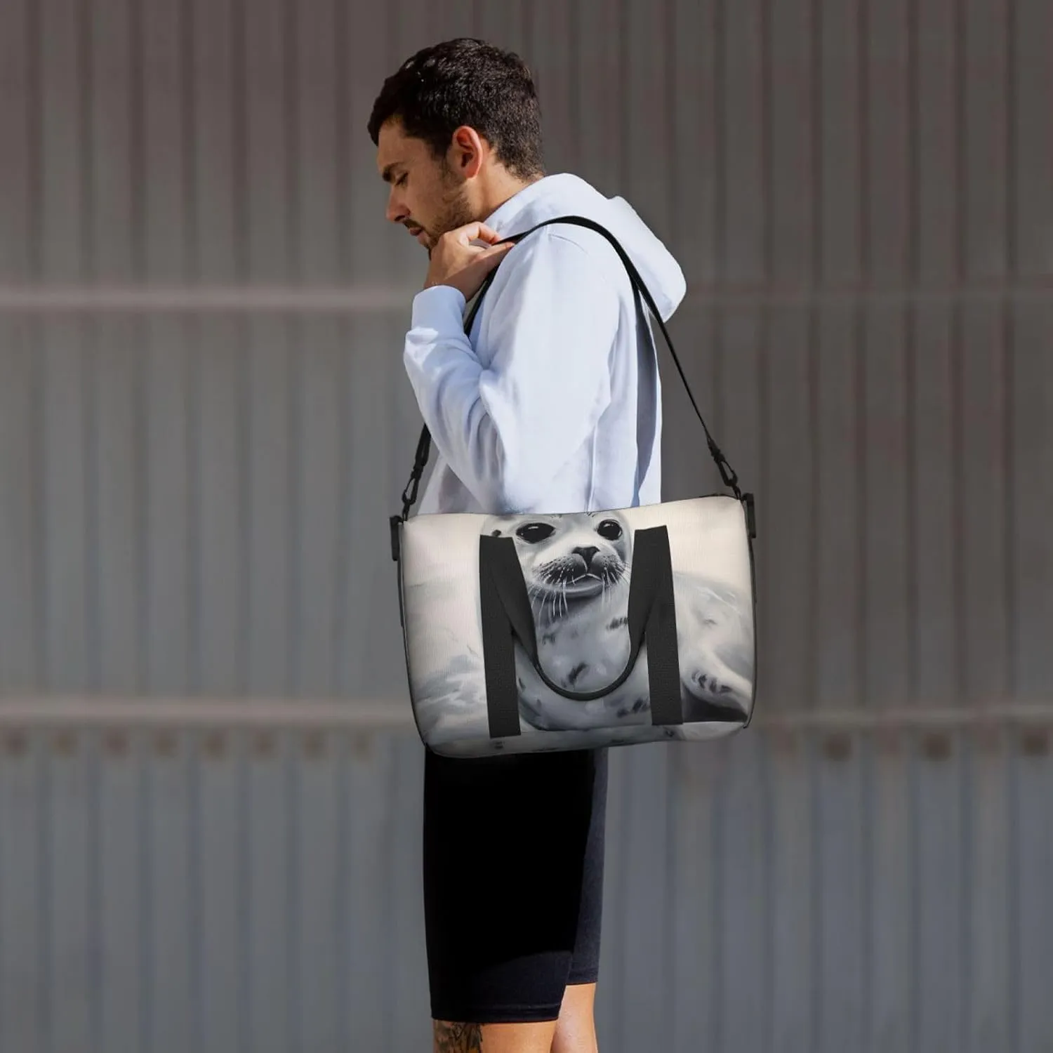 Gym Bags Small Harp Seal Painting Duffel Bag Overnight Bag with Shoe Compartment Carryon Bag for Men Women