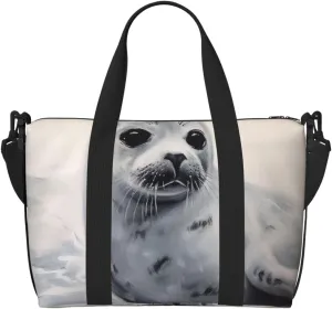 Gym Bags Small Harp Seal Painting Duffel Bag Overnight Bag with Shoe Compartment Carryon Bag for Men Women