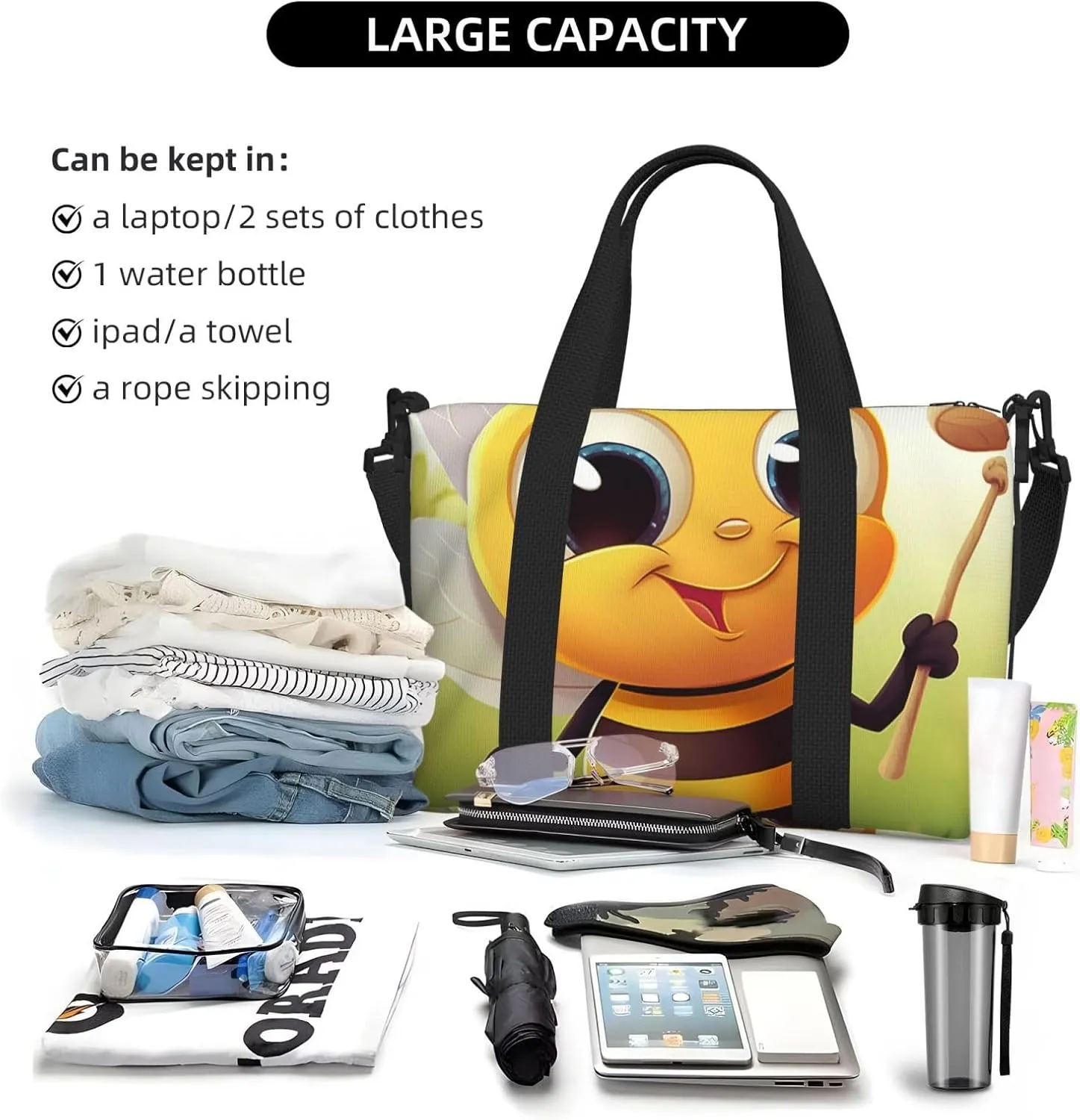 Gym Bags Small Honey animal Duffel Bag Overnight Bag with Shoe Compartment Carryon Bag for Men Women