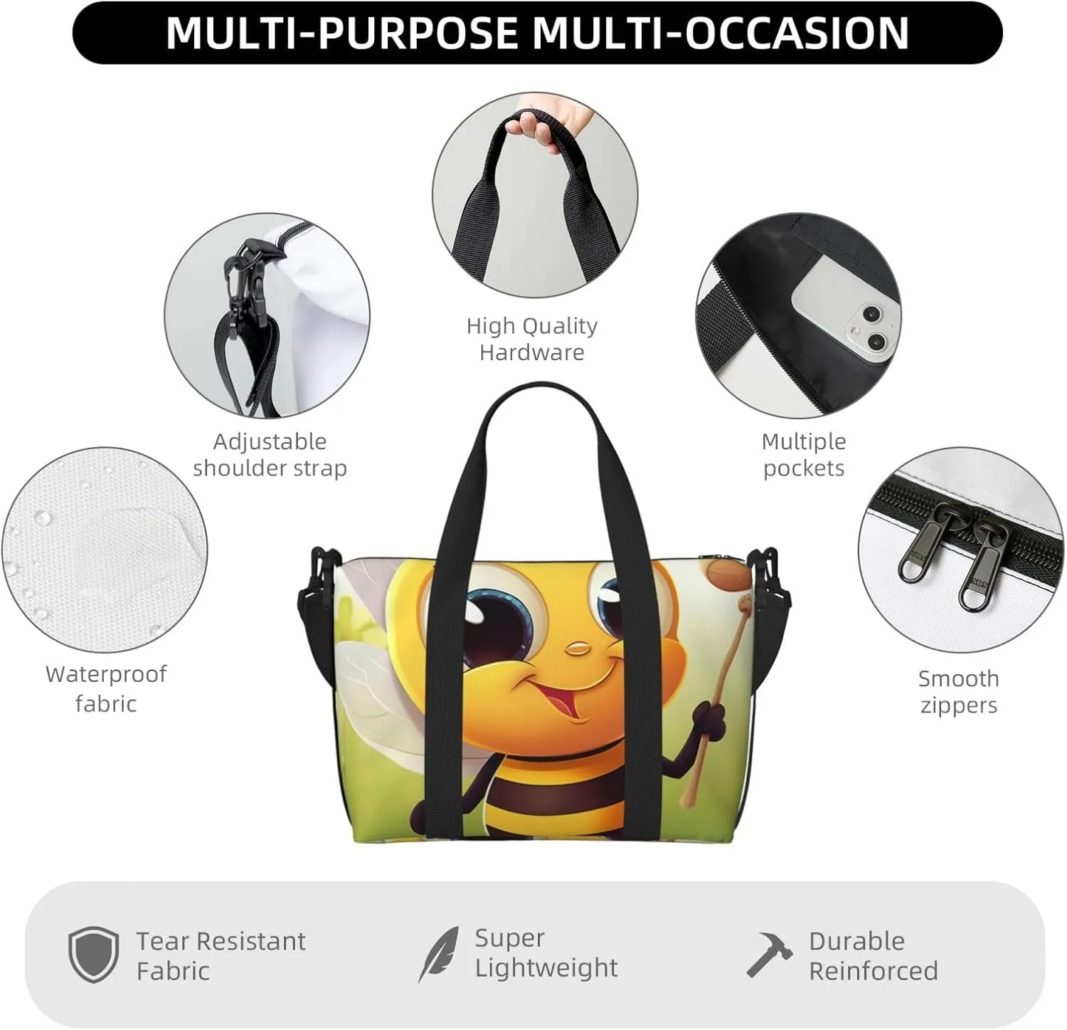 Gym Bags Small Honey animal Duffel Bag Overnight Bag with Shoe Compartment Carryon Bag for Men Women