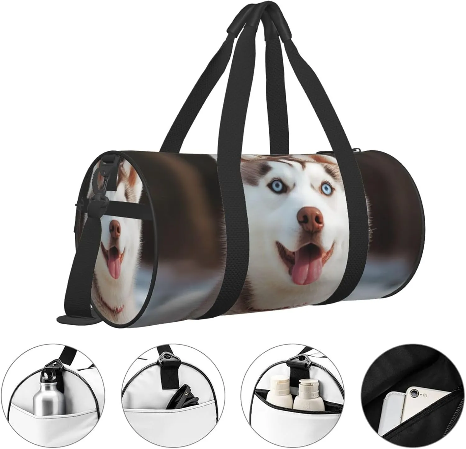 Gym Bags Small Husky Piquant Dog Duffel Bag Overnight Bag with Shoe Compartment Carryon Bag for Men Women
